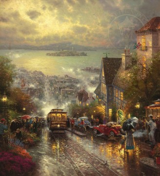Thomas Kinkade Painting - Hyde Street y la bahía de San Francisco Thomas Kinkade